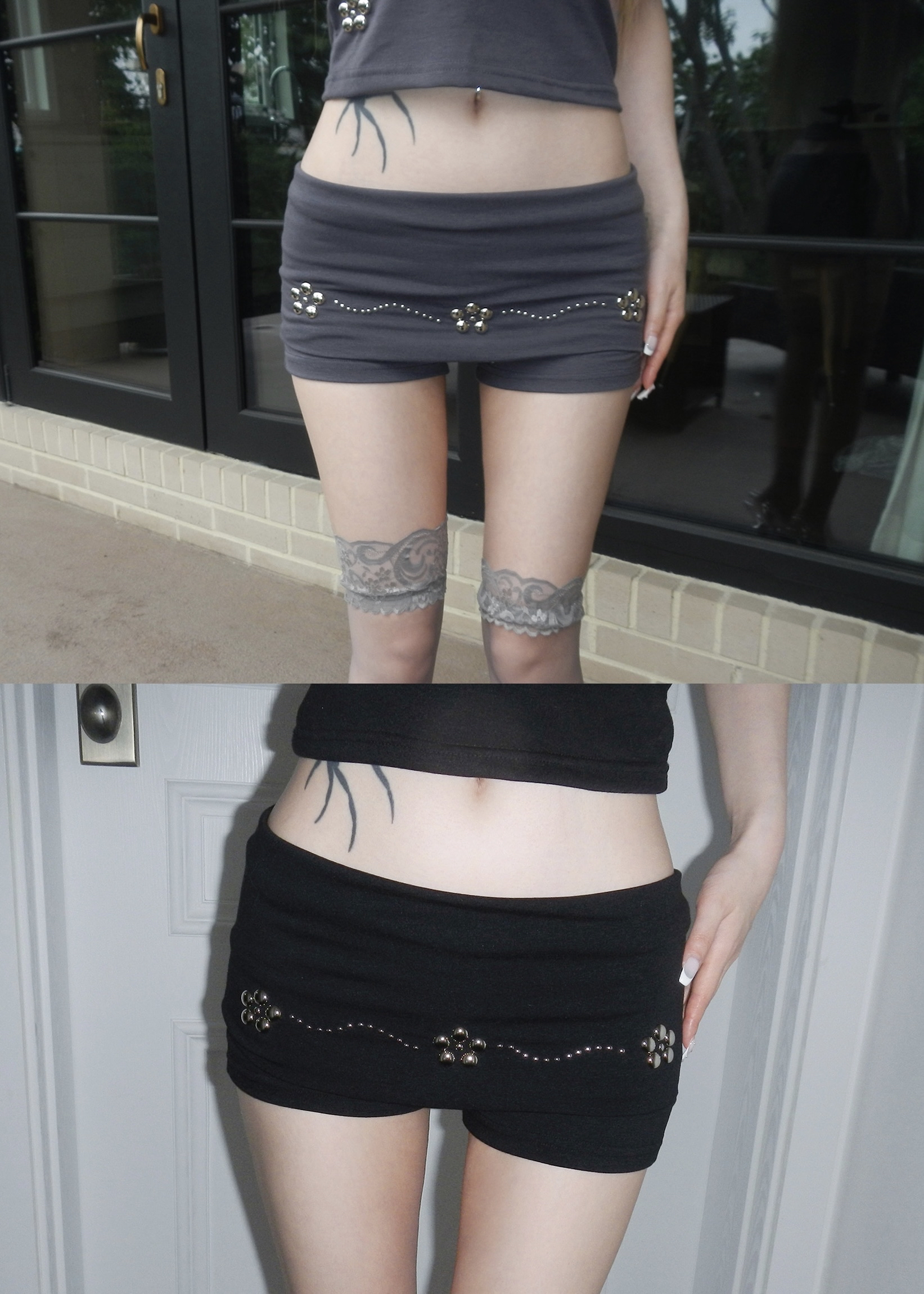 Blossom Studded Fold-Over Skort