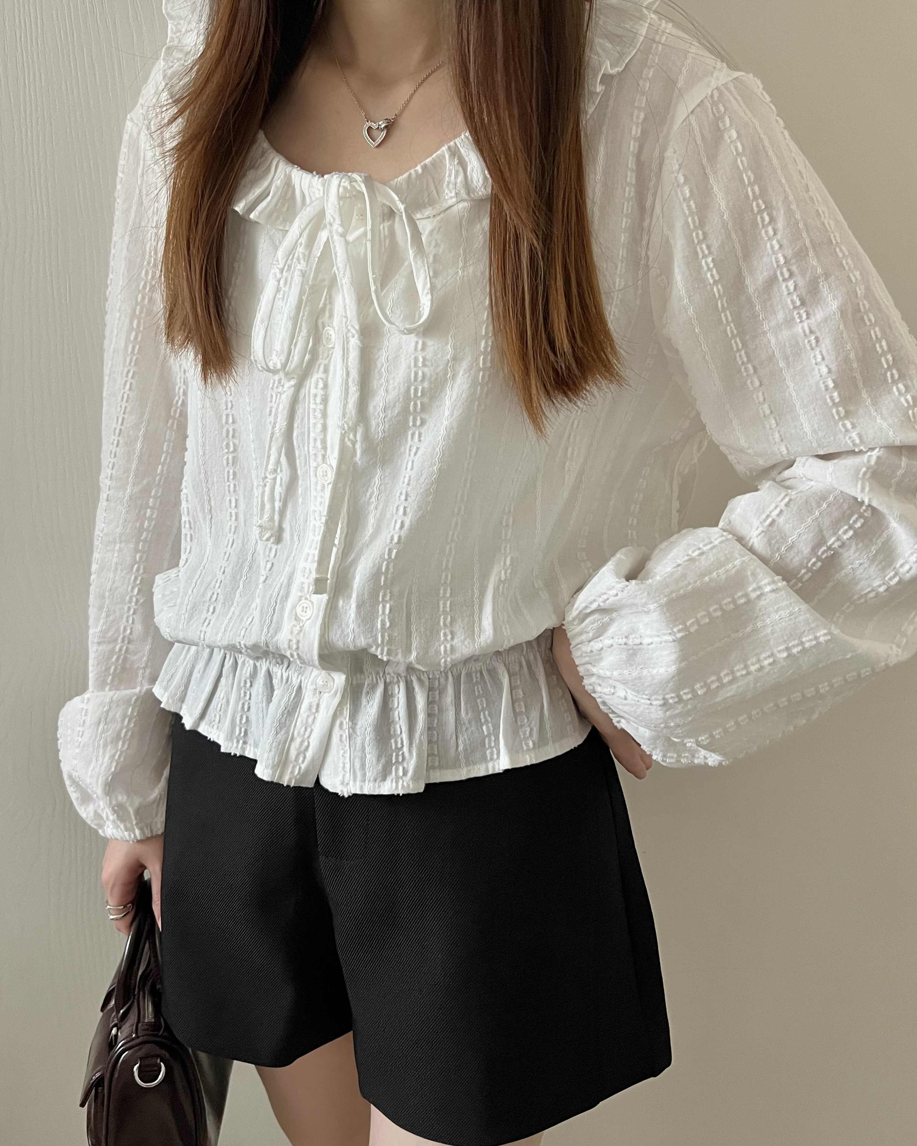 法式甜美虛線紋綁帶blouse 現貨