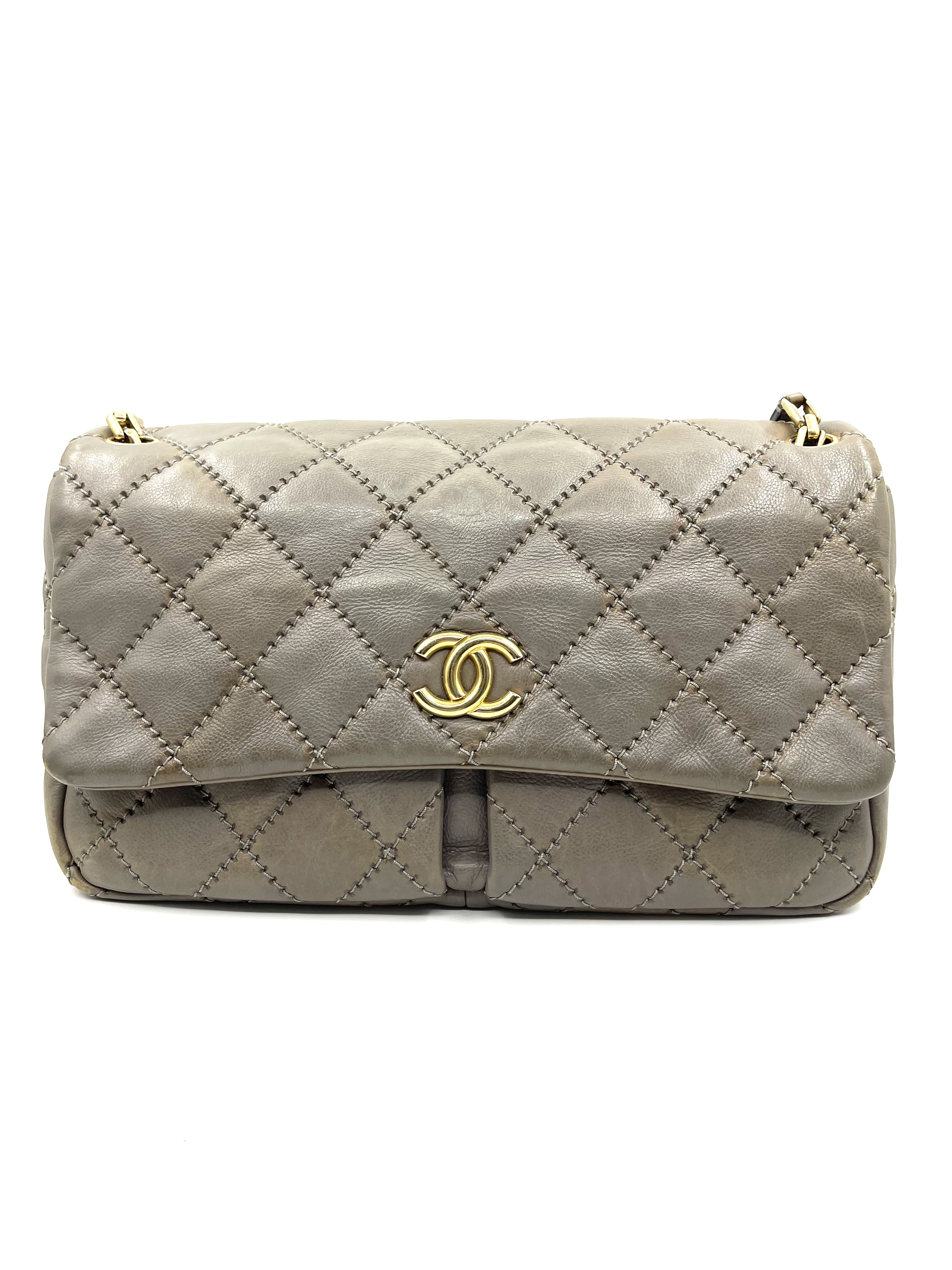 Pre-Owned CHANEL Taupe Wild Stitch Flap Bag / Grey / Product Code:248303