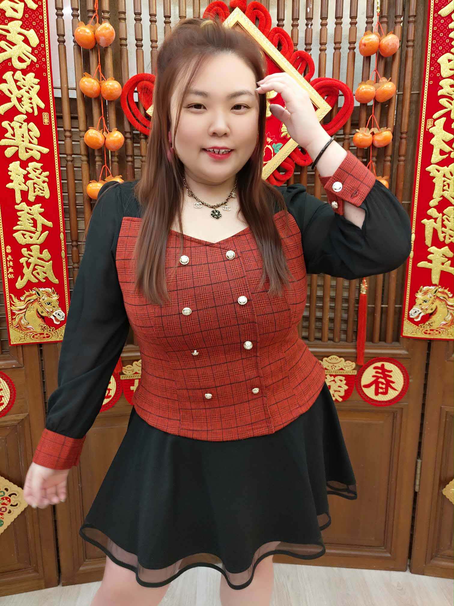 NJB04 TW#3781L 法式格子长袖上衣