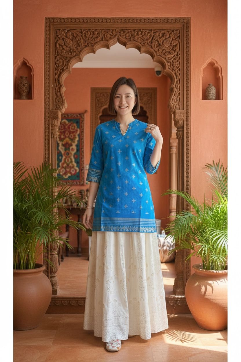 2122 Sky Blue Foil Stamping Kurta