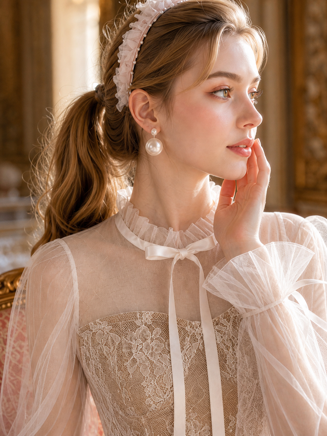 維多利亞蕾絲輕紗公主泡泡袖禮服 Victorian Ethereal Lace Princess Gown