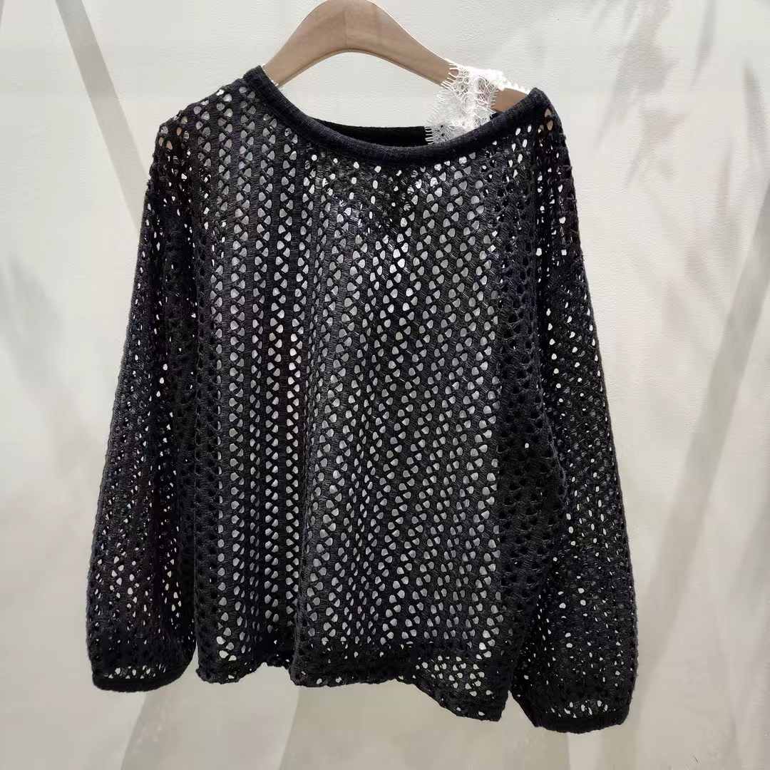 Loose Knit See-Through Pullover Top (Inner Layer Not Included) ‖ 宽松镂空圆领针织上衣 KR015972