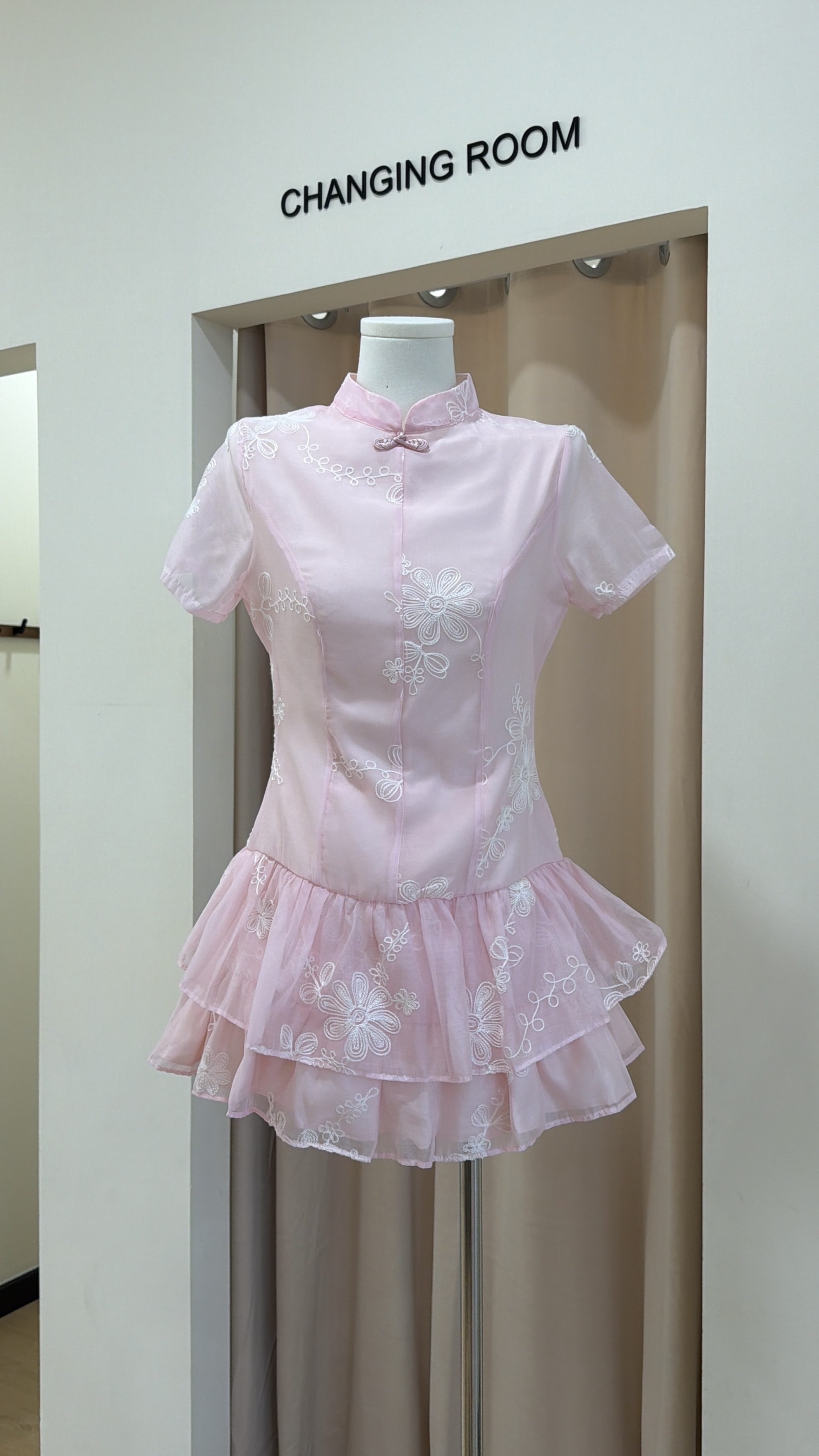 441粉色旗袍连身裙