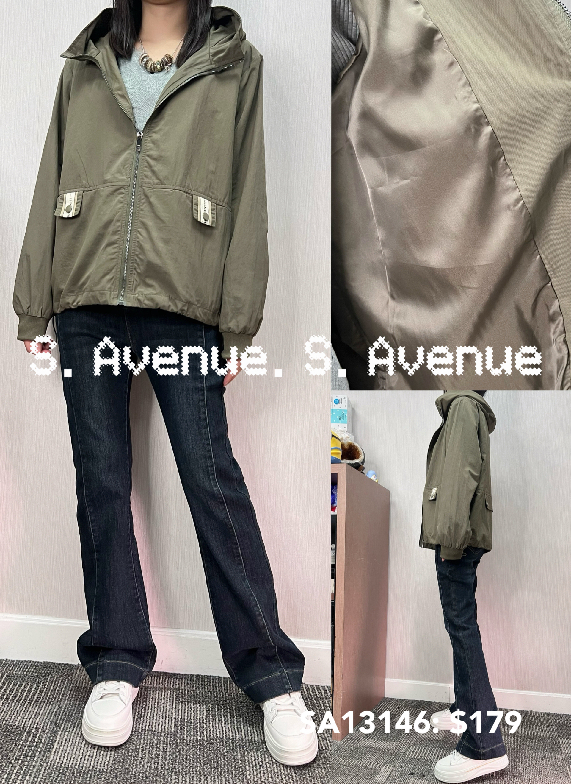 SA13146: 長袖有帽拉錬風褸外套