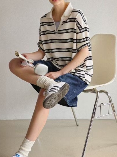 G6204 韓國🇰🇷反領V領橫間top