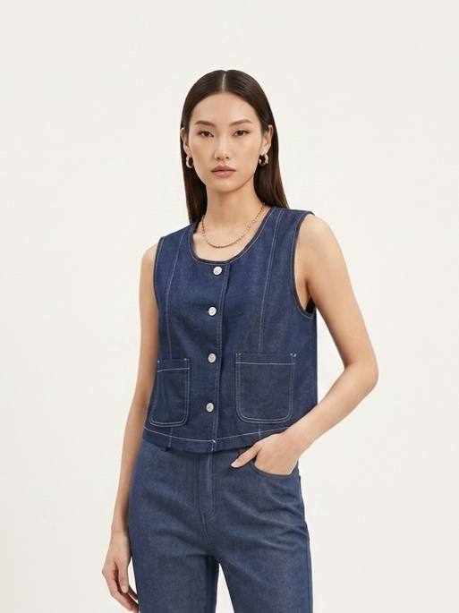 W2695 - Denim Sleeveless Top