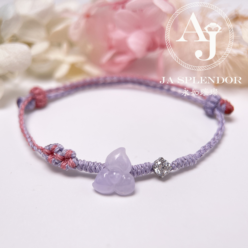 JN-3434 天然翡翠A玉-冰種紫玉立體小花手繩