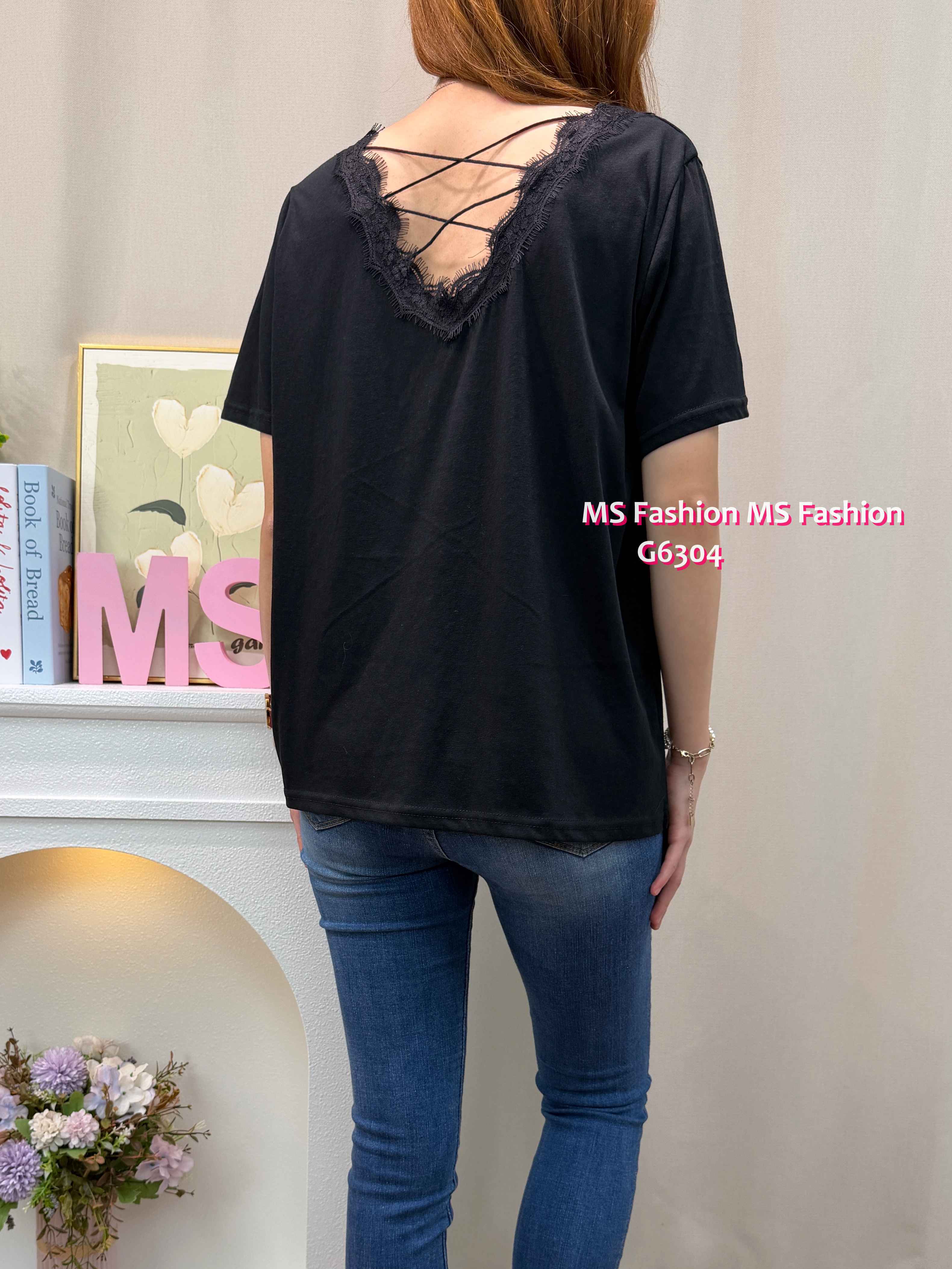 G6304 V領拼lace top