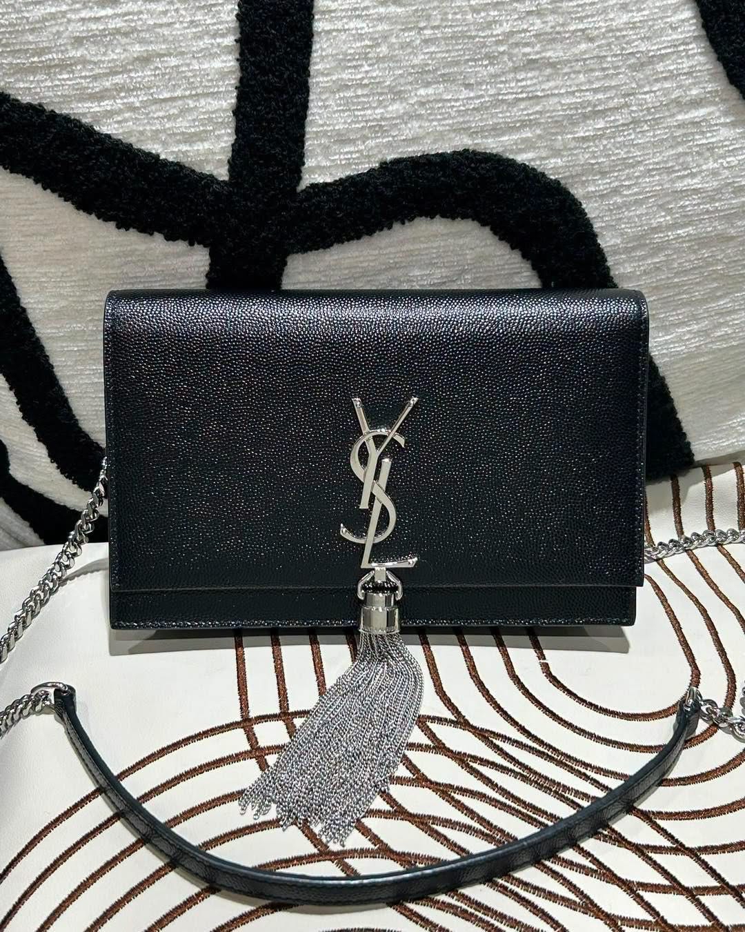 全新 YSL Kate tassel chain flap bag 黑色粒粒牛皮 100%Authentic, 全新未使用品 ✅ certificate✅Dust bag✅box