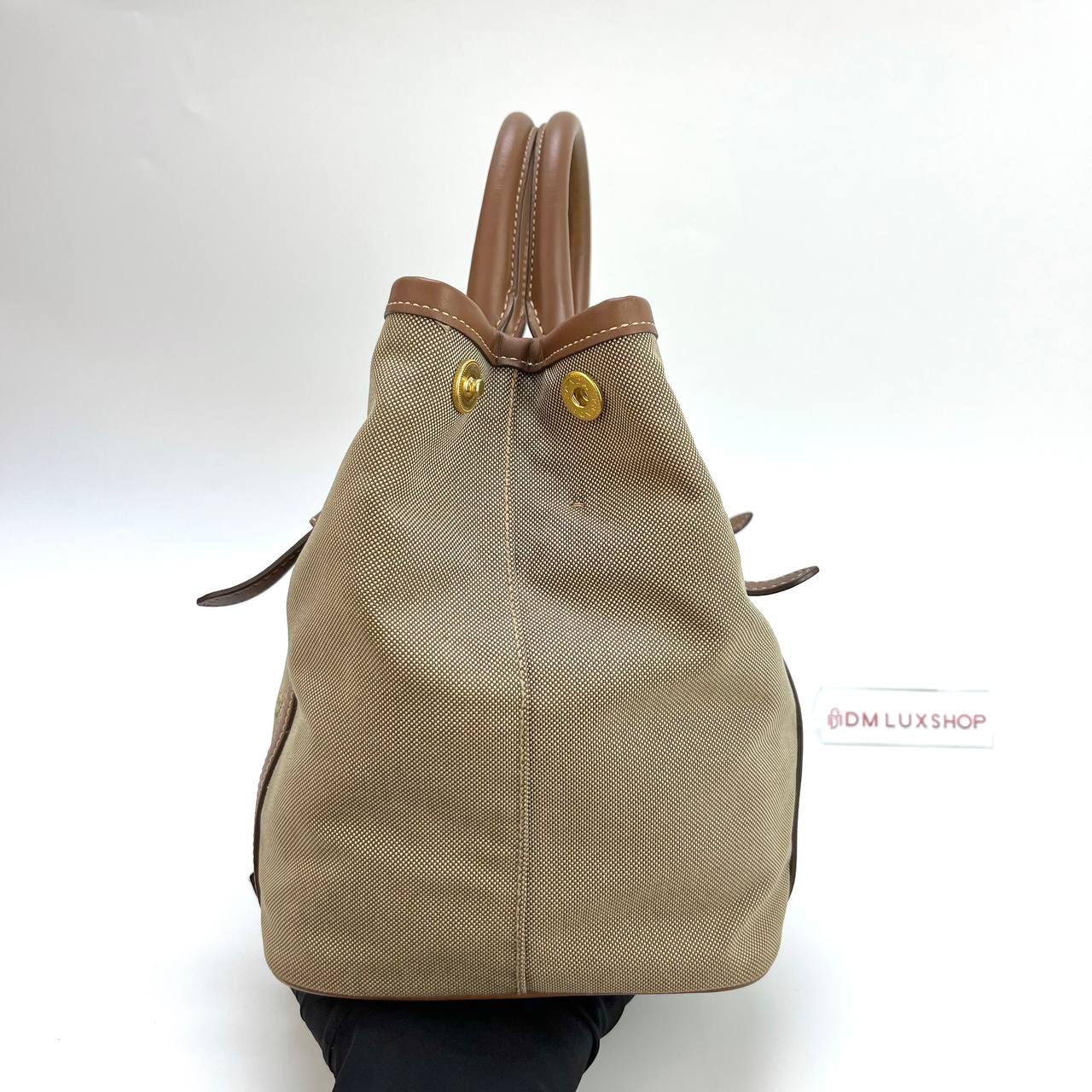 Prada Logo Jacquard Tote Brown GHW