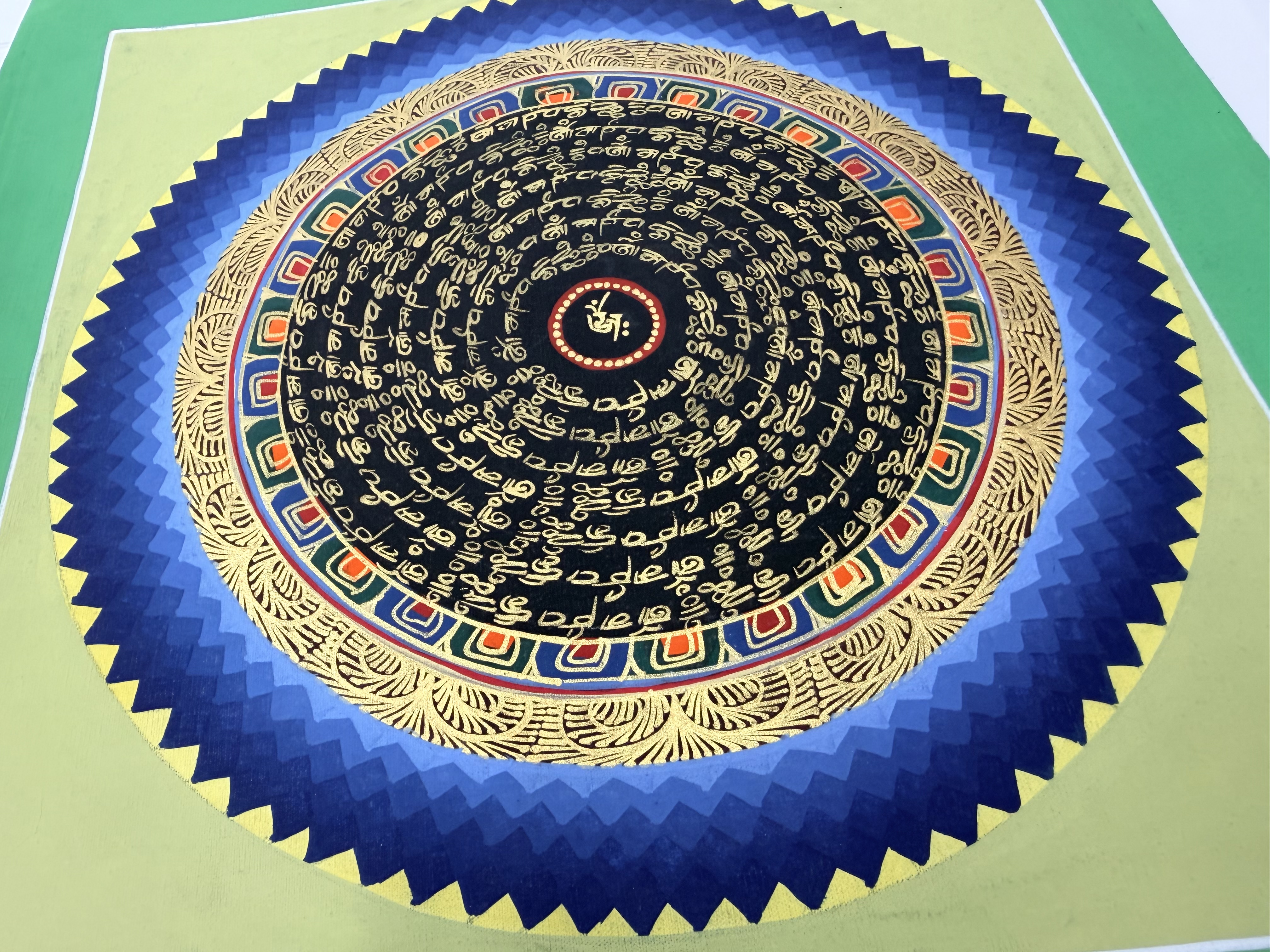 #17 尼泊爾三大廟加持手繪唐卡～OM 字，六字大明咒唐卡 ，約33m 外，內27.5