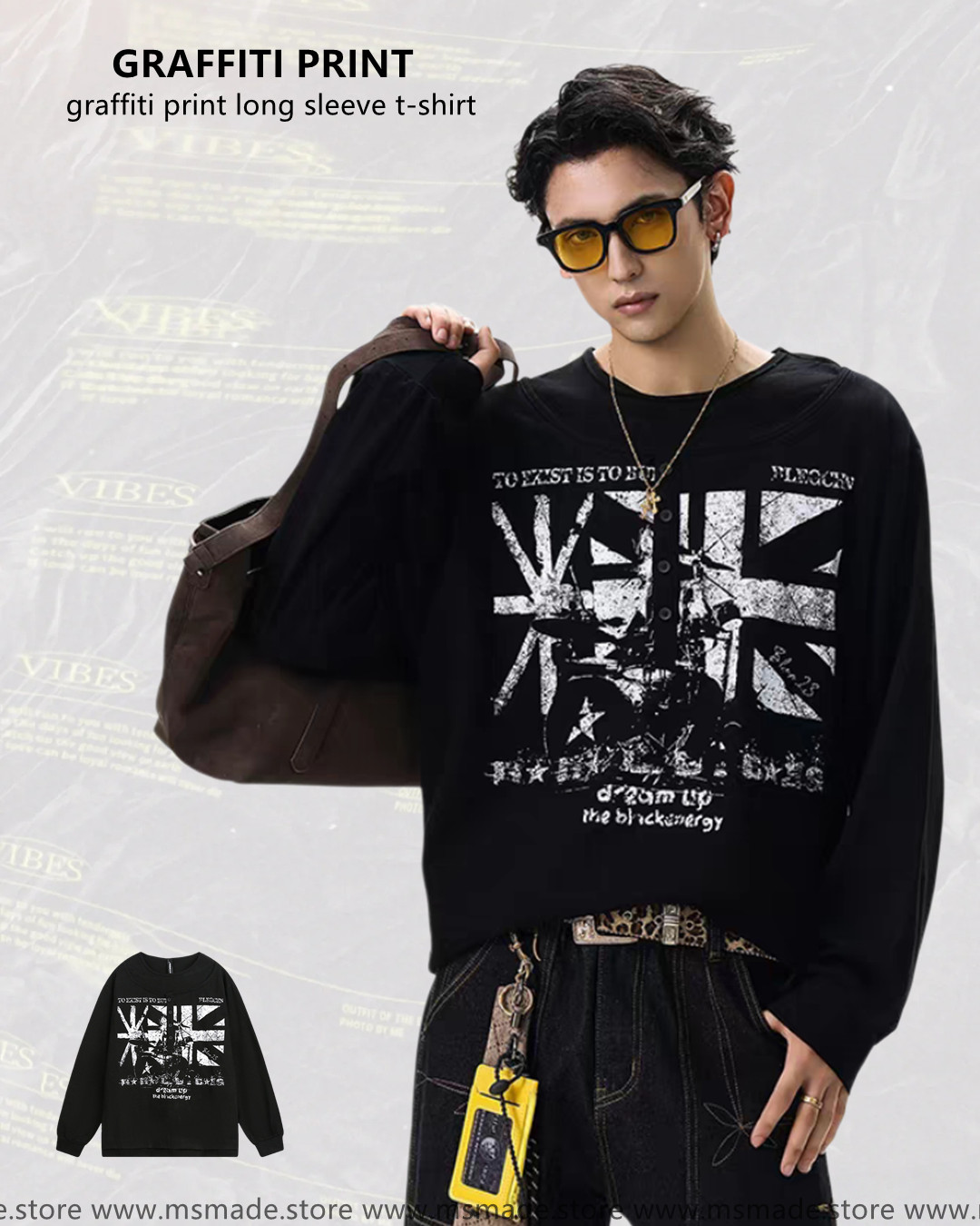 M102塗鴉字母印花長袖tee