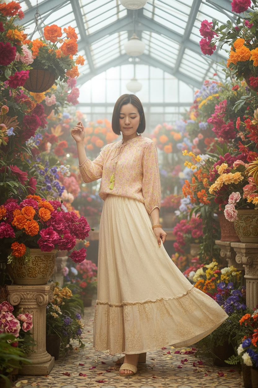 White Gold Floral Skirt 37" #1427