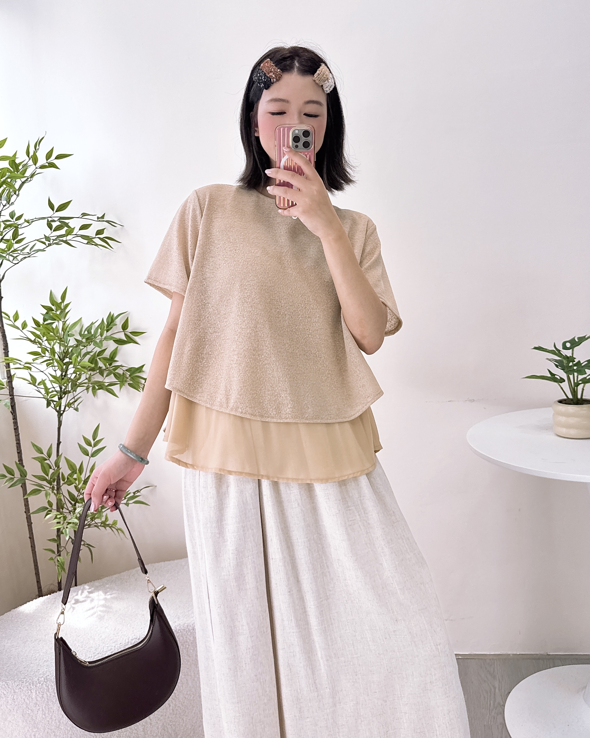 輕薄磨砂雪紡混棉上衣 3色