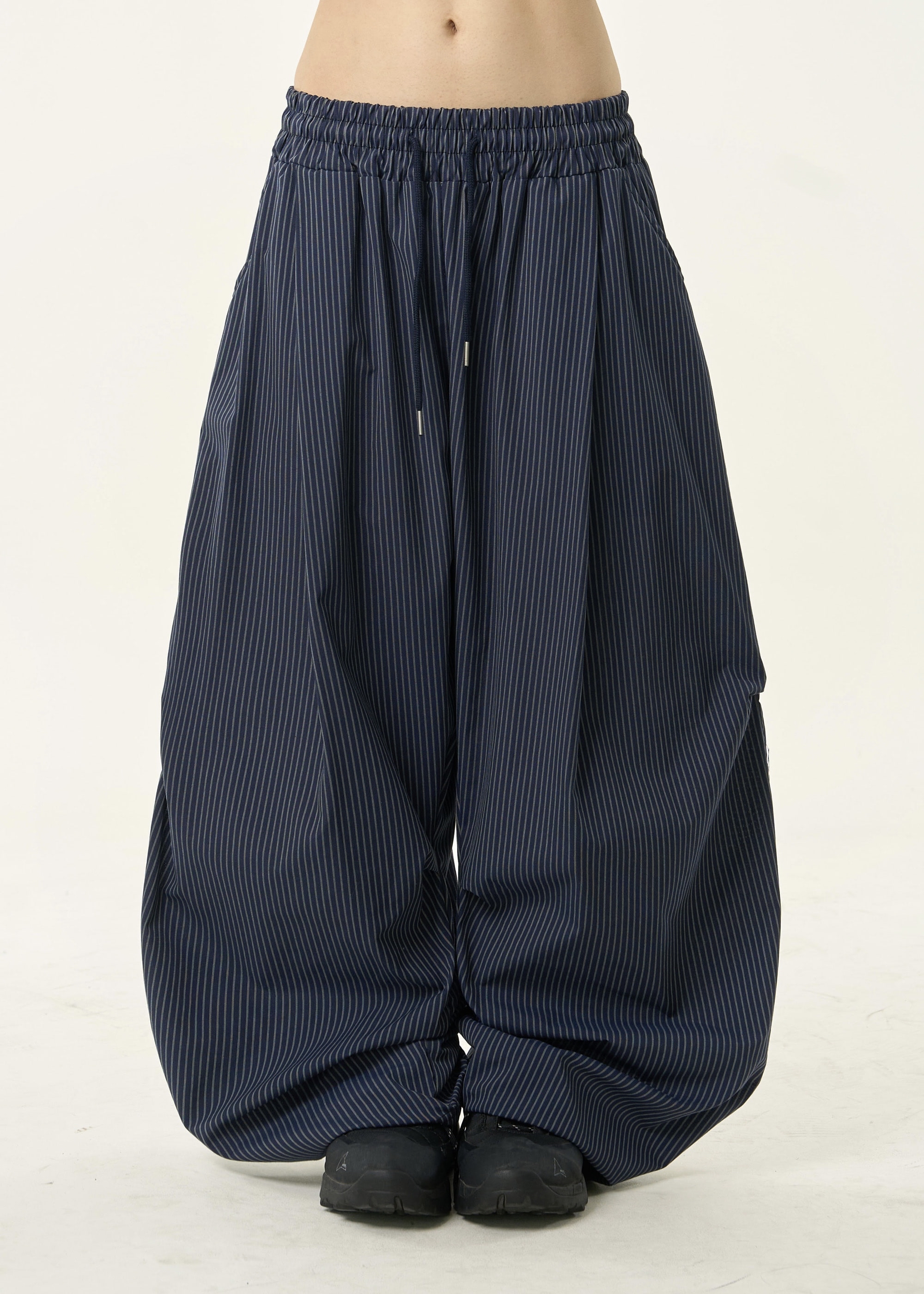 Pinstripe Pintuck Wide-Leg Pants