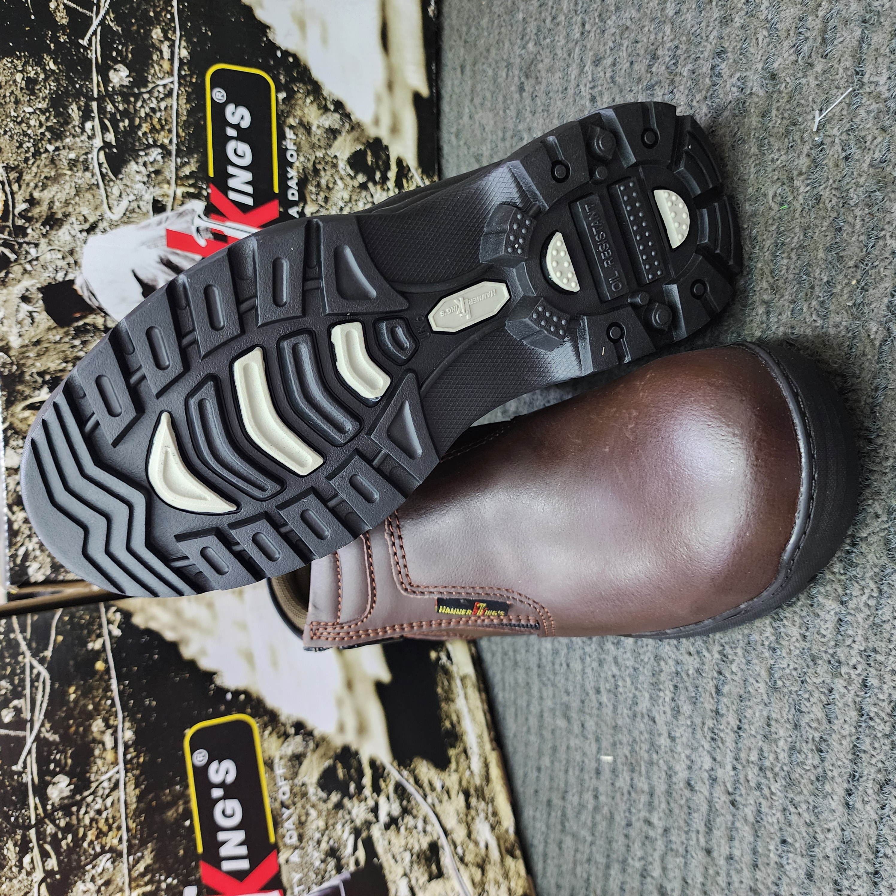 Hammer King HK 13013 Safety Shoes Boots Steel Toe Cap Steel Mid Plate Mid Cut Dual Zipper Premium Quality Genuine Leather SIRIM and DOSH Approved