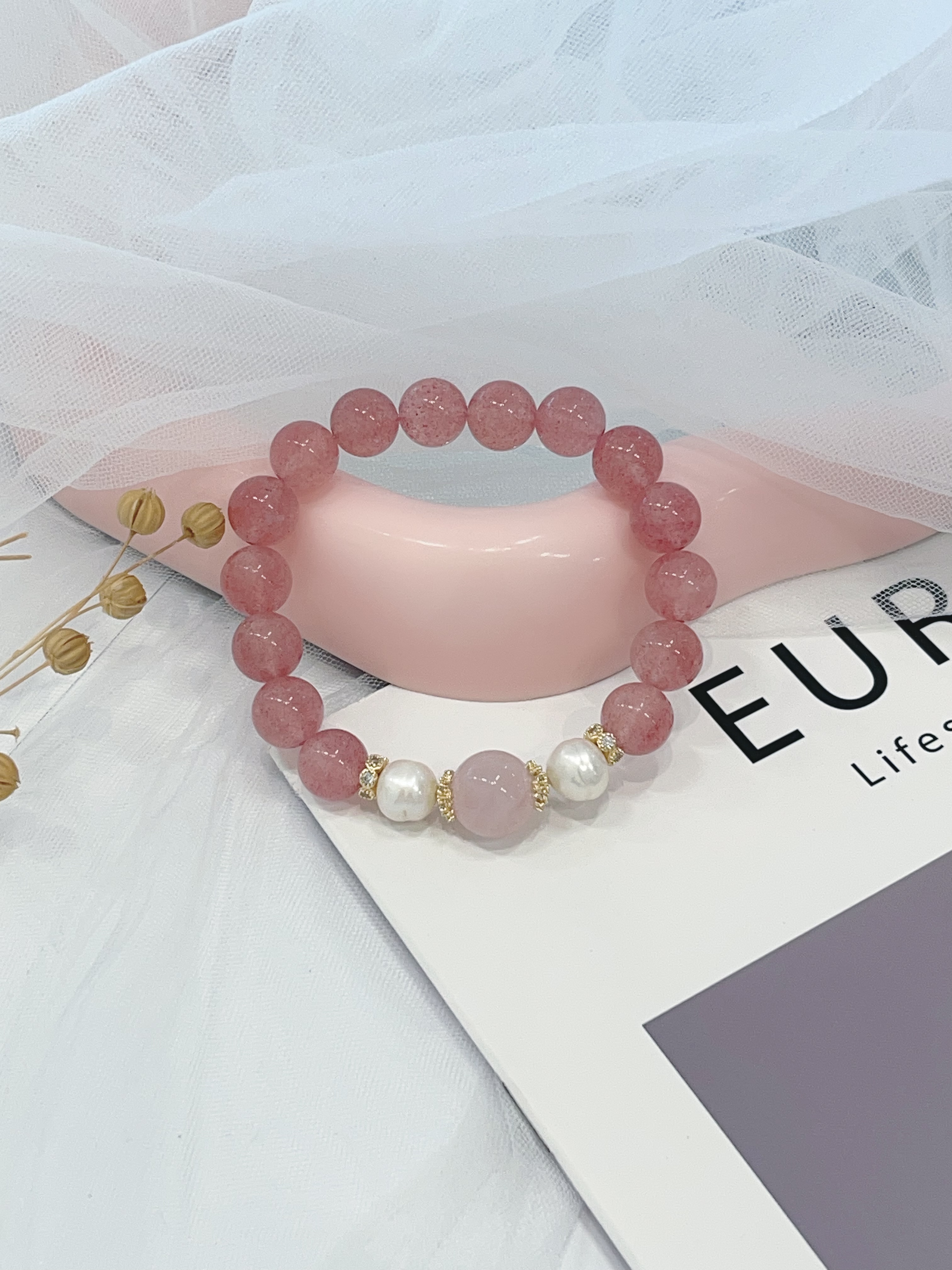 🍓 草莓晶 × 粉水晶设计款手串 Strawberry Quartz & Rose Quartz｜10mm