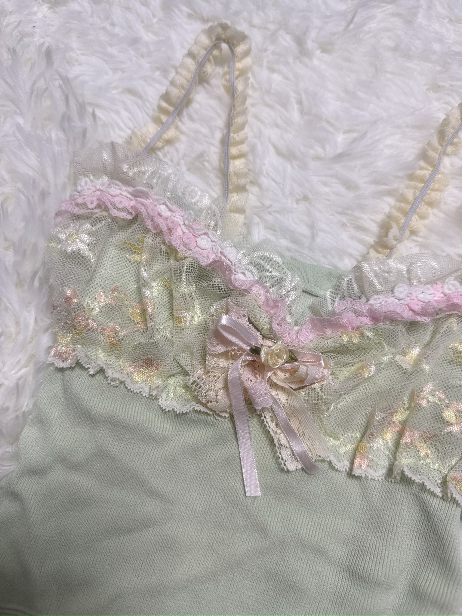 Soft Mint Balletcore Lace Rose Remade Camisole
