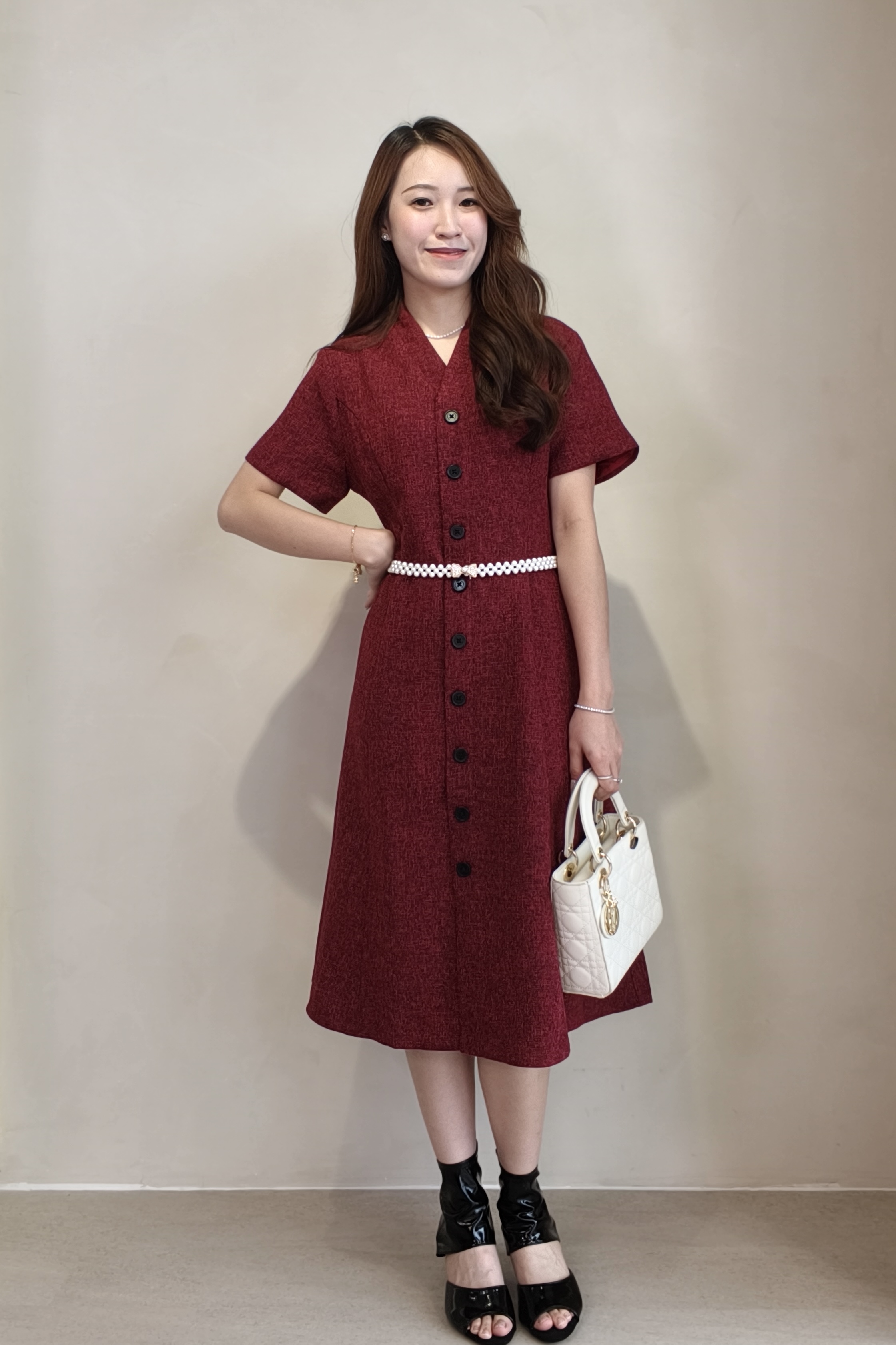29298 Ruby Elegance Button Midi Dress