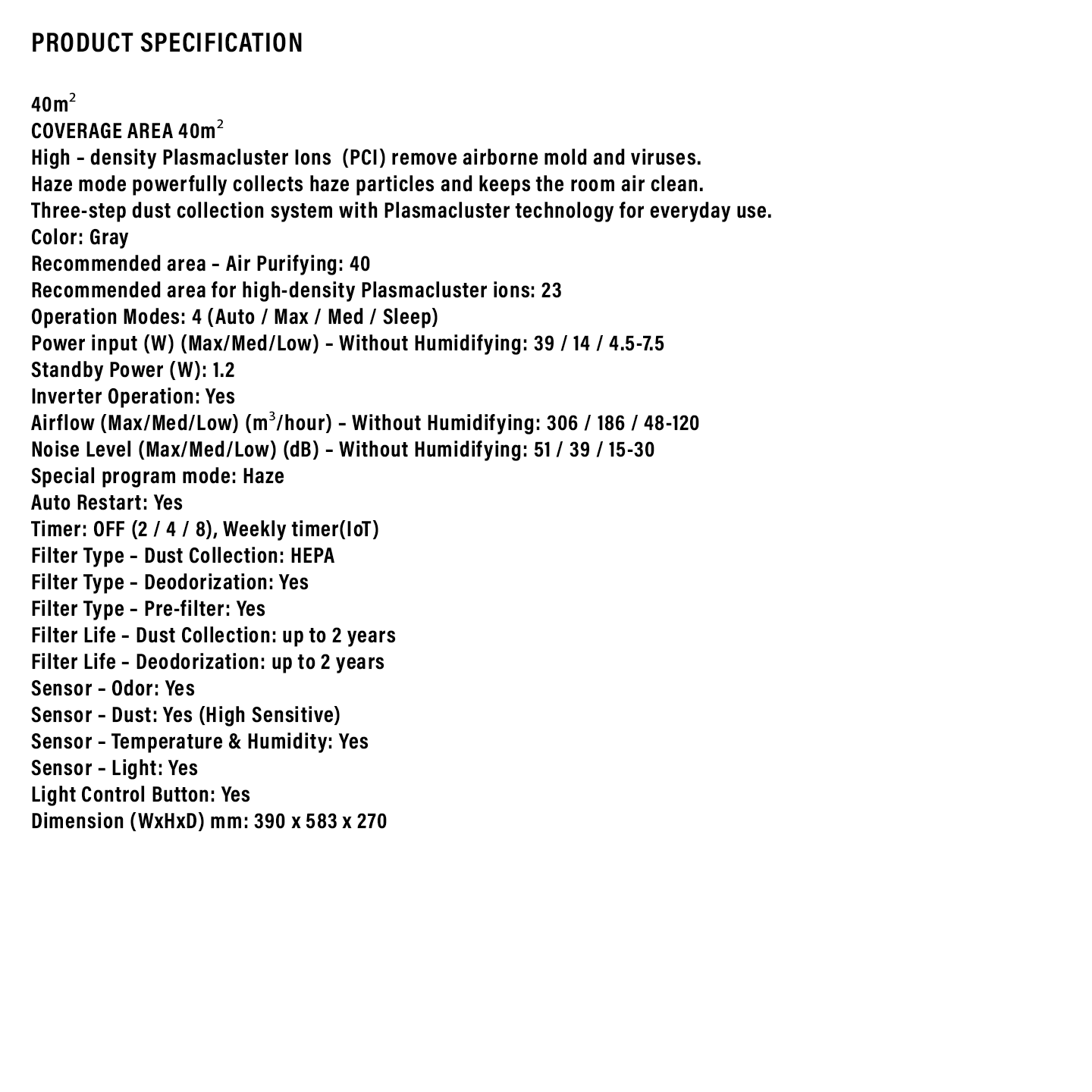 Sharp 40m³ Plasmacluster Air Purifier (FPJ50LH)