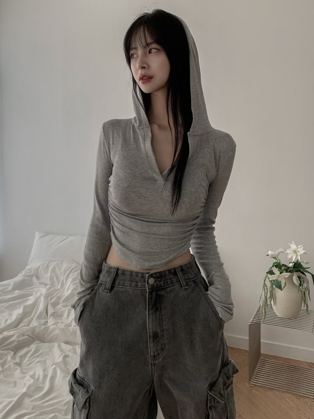 超級舒服！韓國薄薄軟熟質地連帽Top