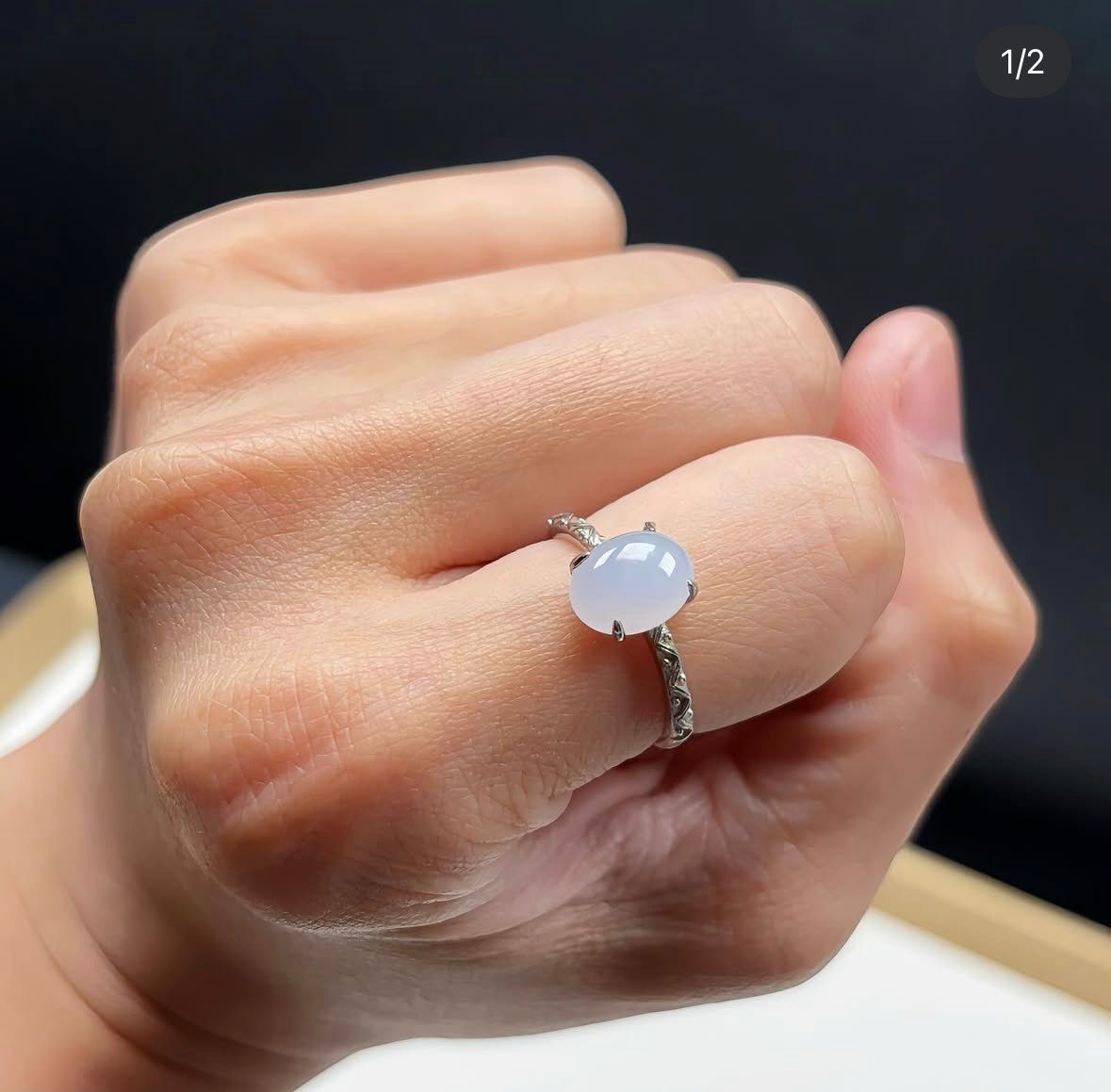 白冰翡翠銀戒指