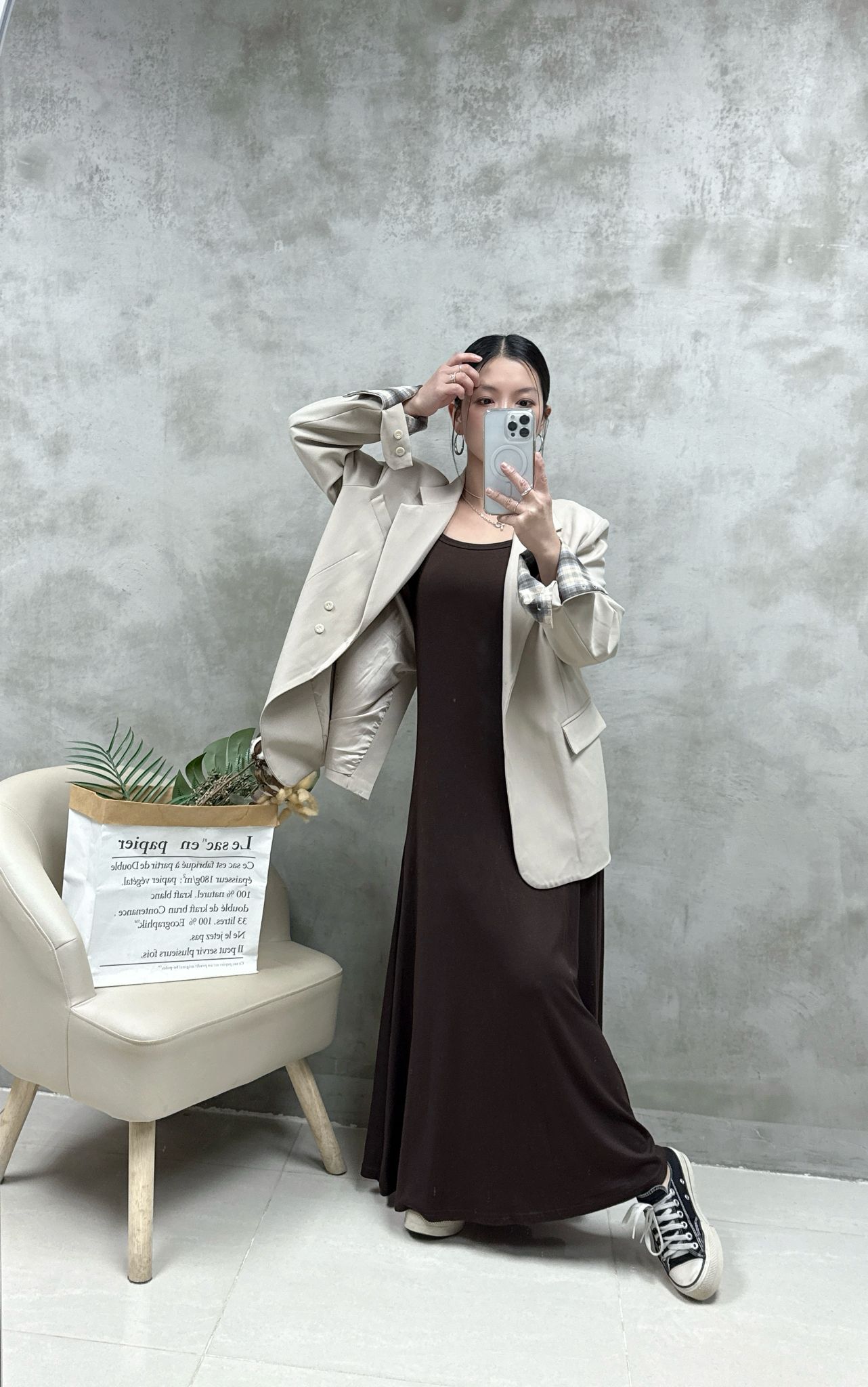 A13 格仔袖西裝褸