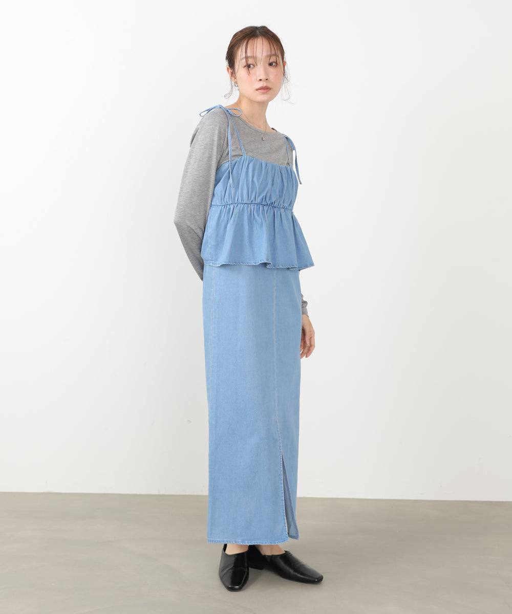 <JP> Denim Ruffles Cami Dress* 2色入 <預購>