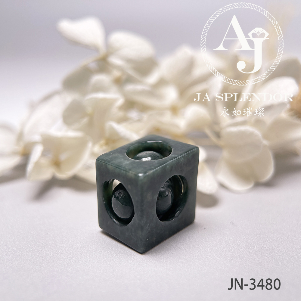 JN-3471/72/73/78/80 天然翡翠A玉 油青墨綠骰子招財進寶吊墜
