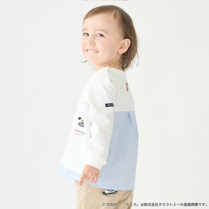 🇯🇵預訂 日本直送🇯🇵Petit Main x Tomica系列兩色恐龍車車印花拼布假兩件長袖T恤