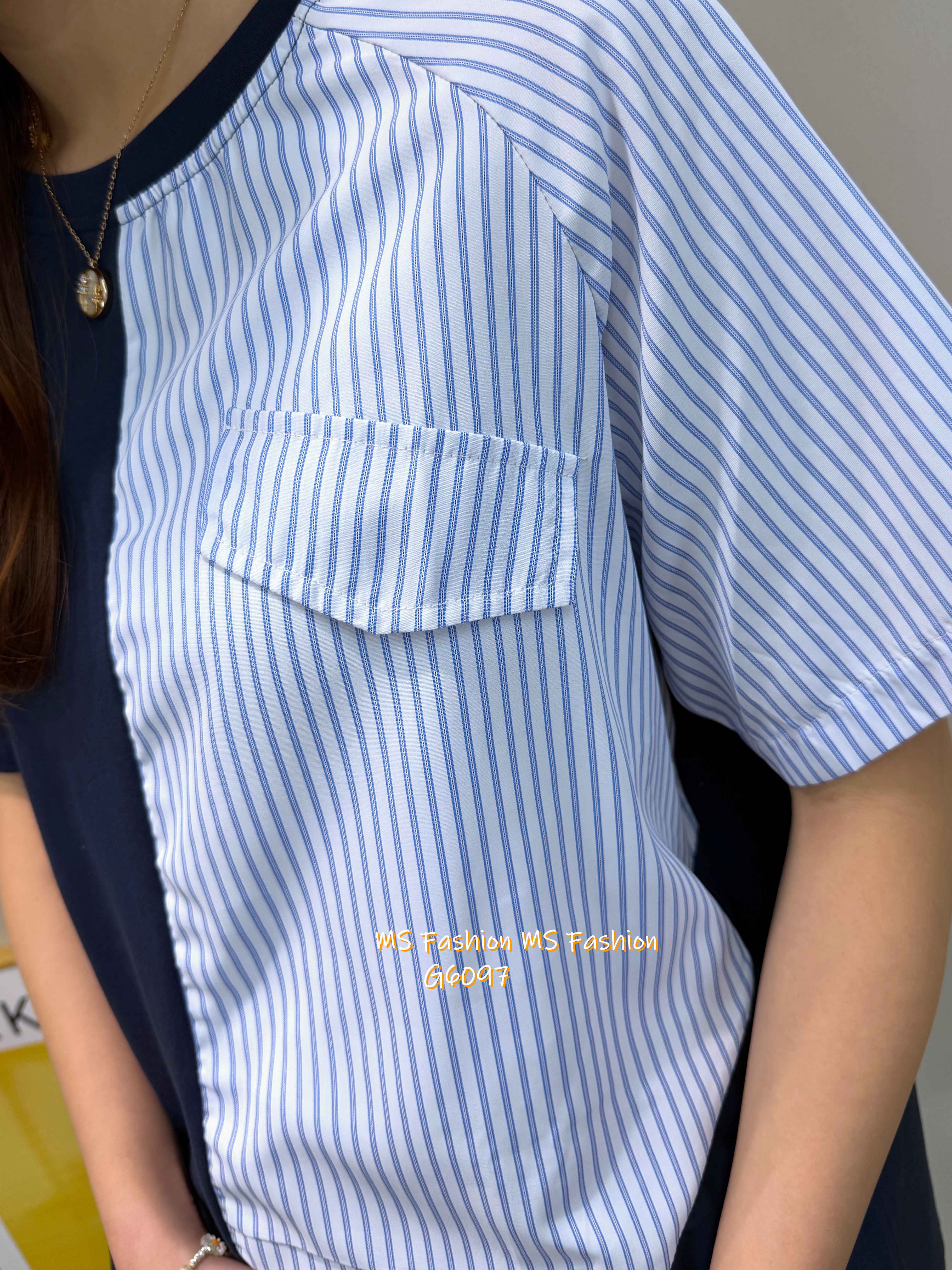 G6097 韓國🇰🇷條子拼布top