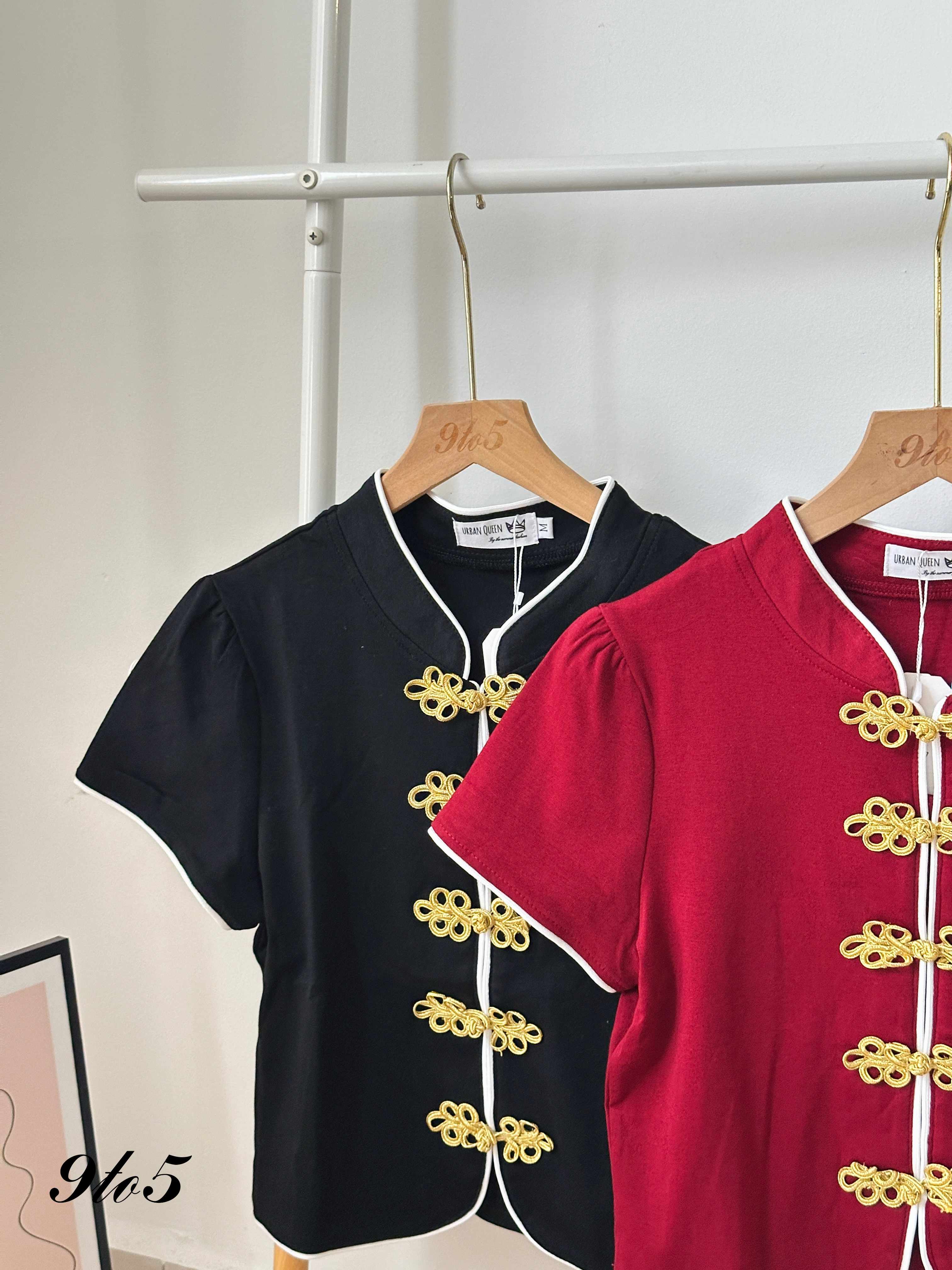 T3914 Puff Sleeve Cheongsam Top - 4 Colors