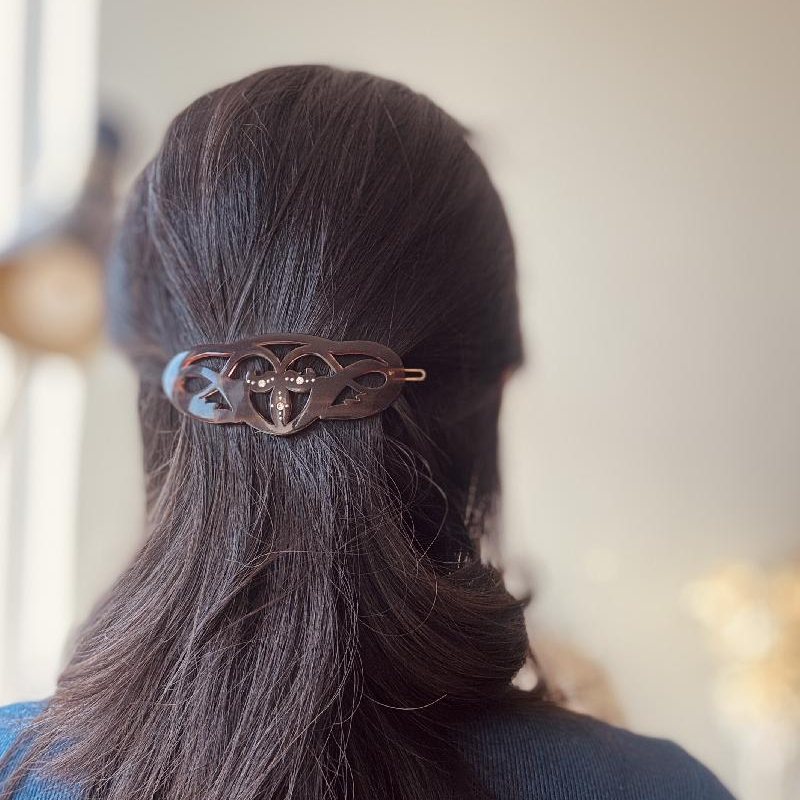 C.a.1950s–1960s Tortoiseshell-Style Celluloid Hair Barrette with Rhinestone Accents(NZ079)