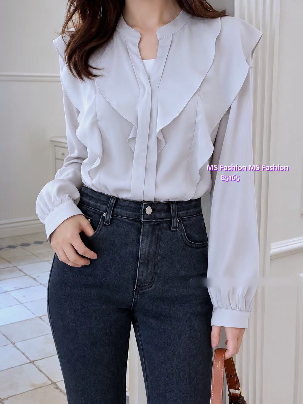 E5165 靚料假兩件ruffle top