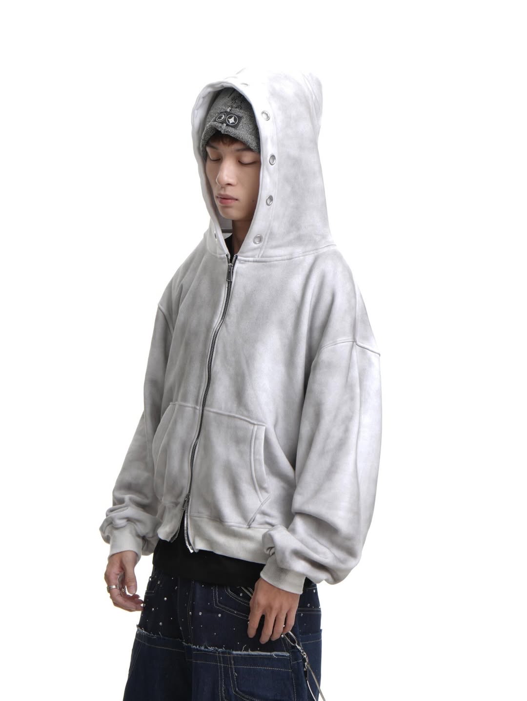 NOB WAX DIRT WHITE ZIP-UP HOODIE