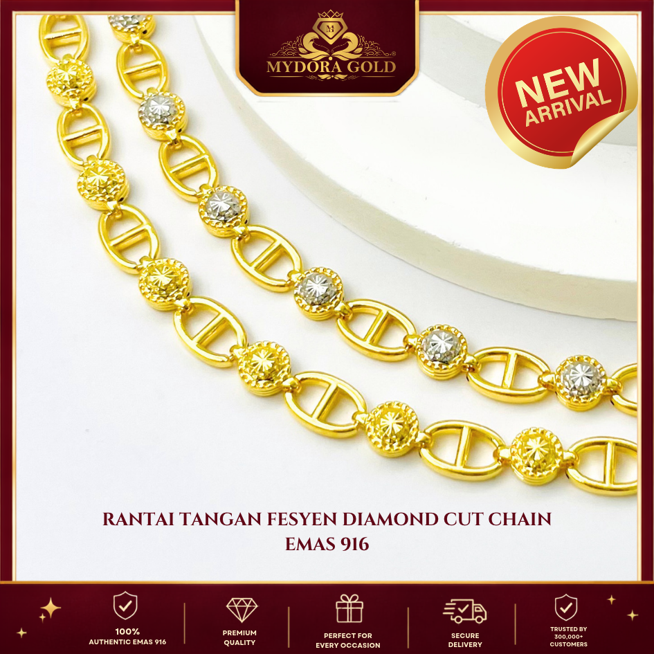 MYDORA Rantai Tangan Fesyen Diamond Cut Chain l EMAS 916/22K