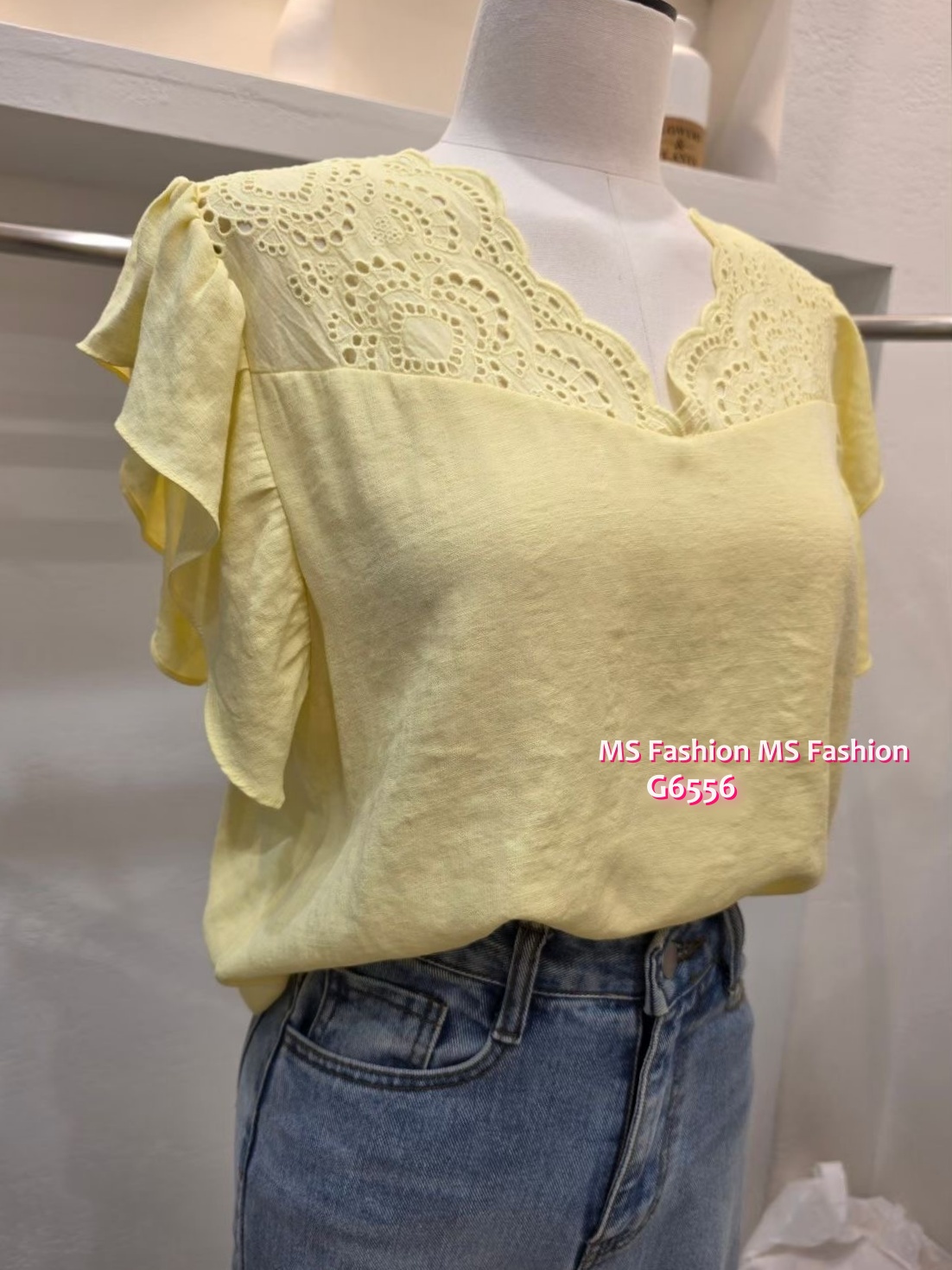 G6556 波浪通花V領top