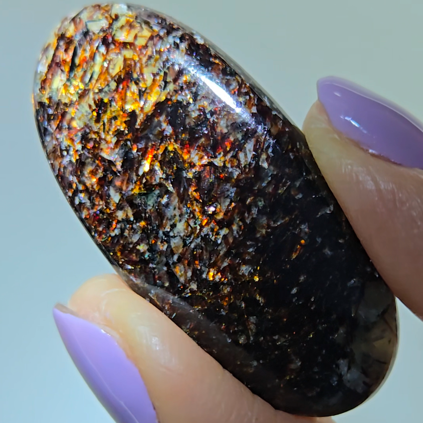 Astrophyllite cabochon with red, golden, bronze inclusions - AST25 