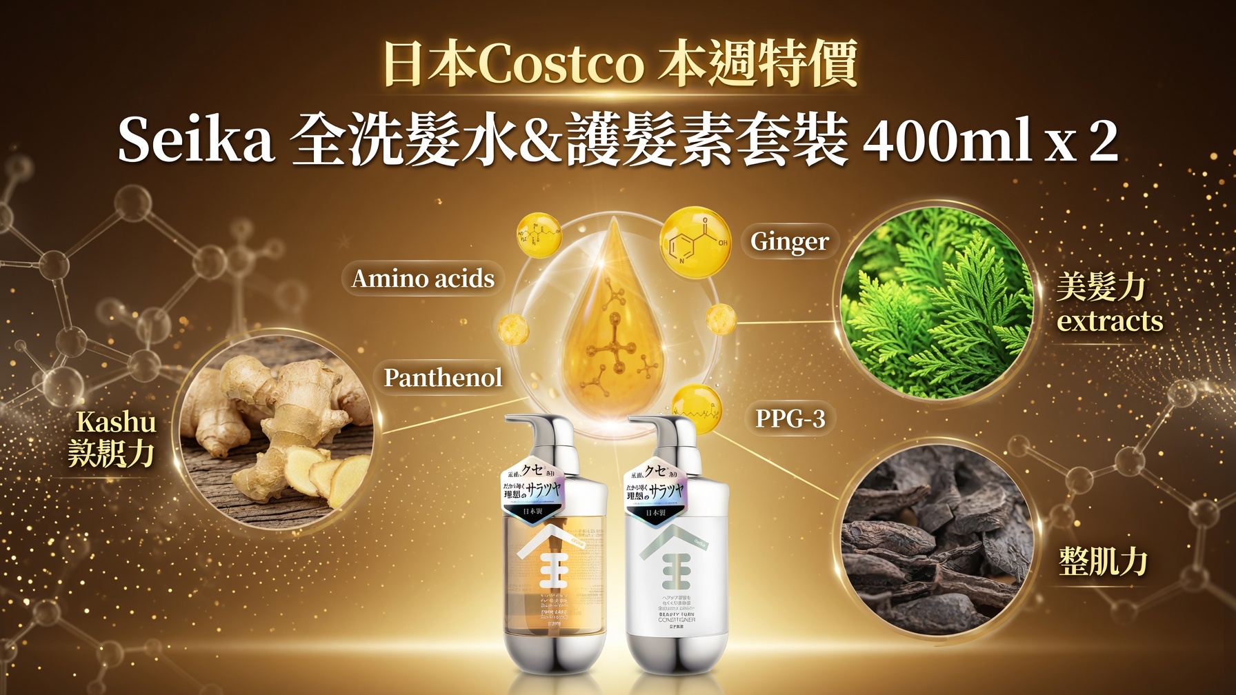 日本Costco 本週特價 Seika 全洗髮水&護髮素套裝 400ml x 2