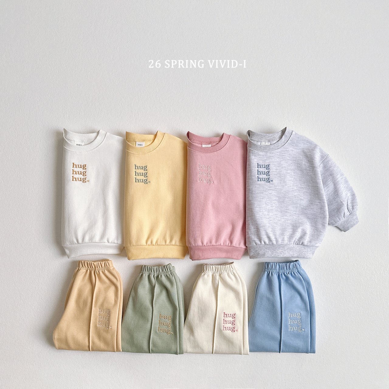 🌸預訂 韓國直送🌸🇰🇷VIVIDI四色Hug刺繡撞色長袖上下套裝