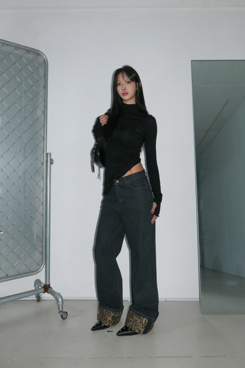 Ruched Asymmetrical Turtleneck Top