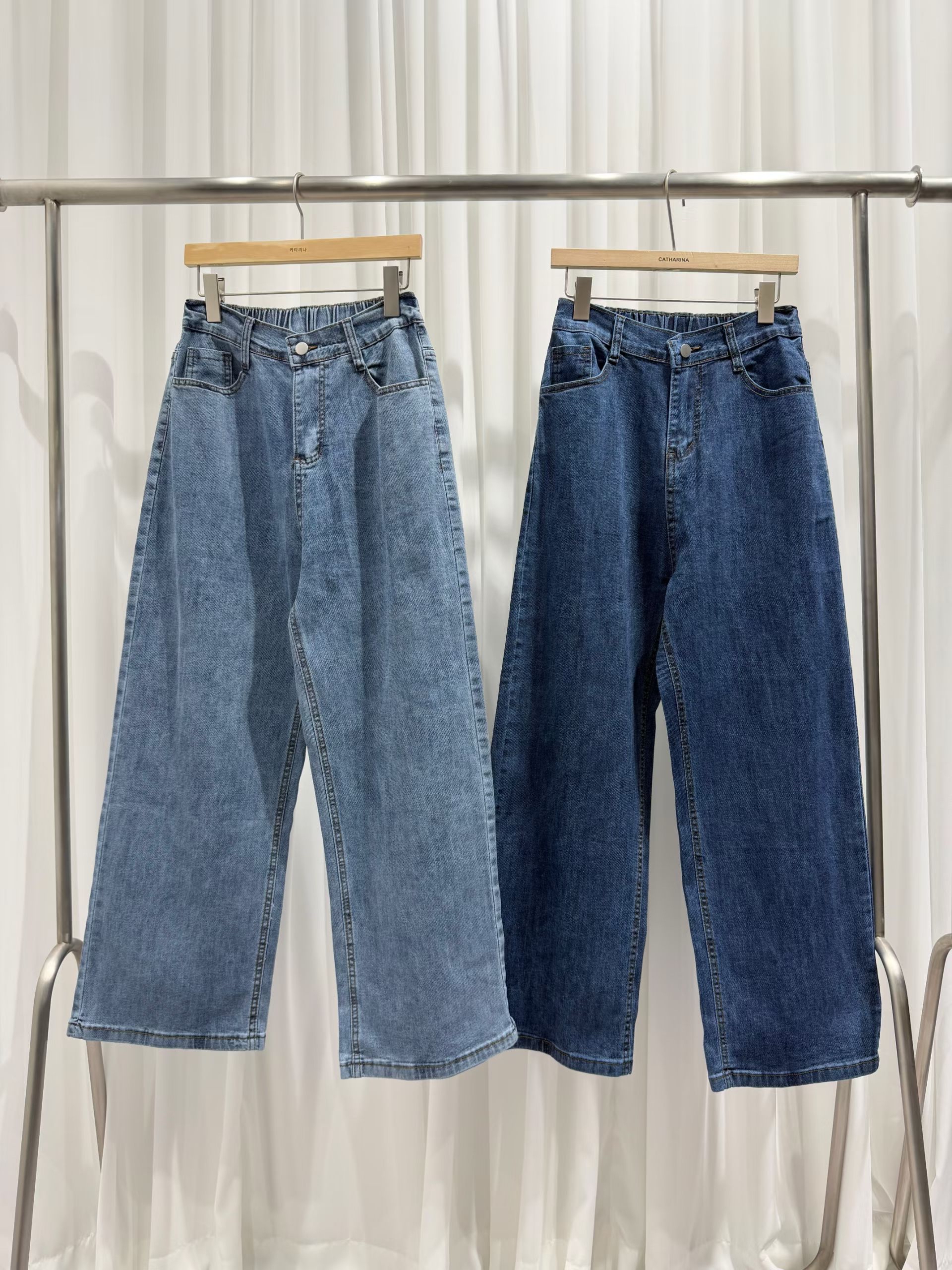 CT13 後橡筋腰牛仔直腳褲