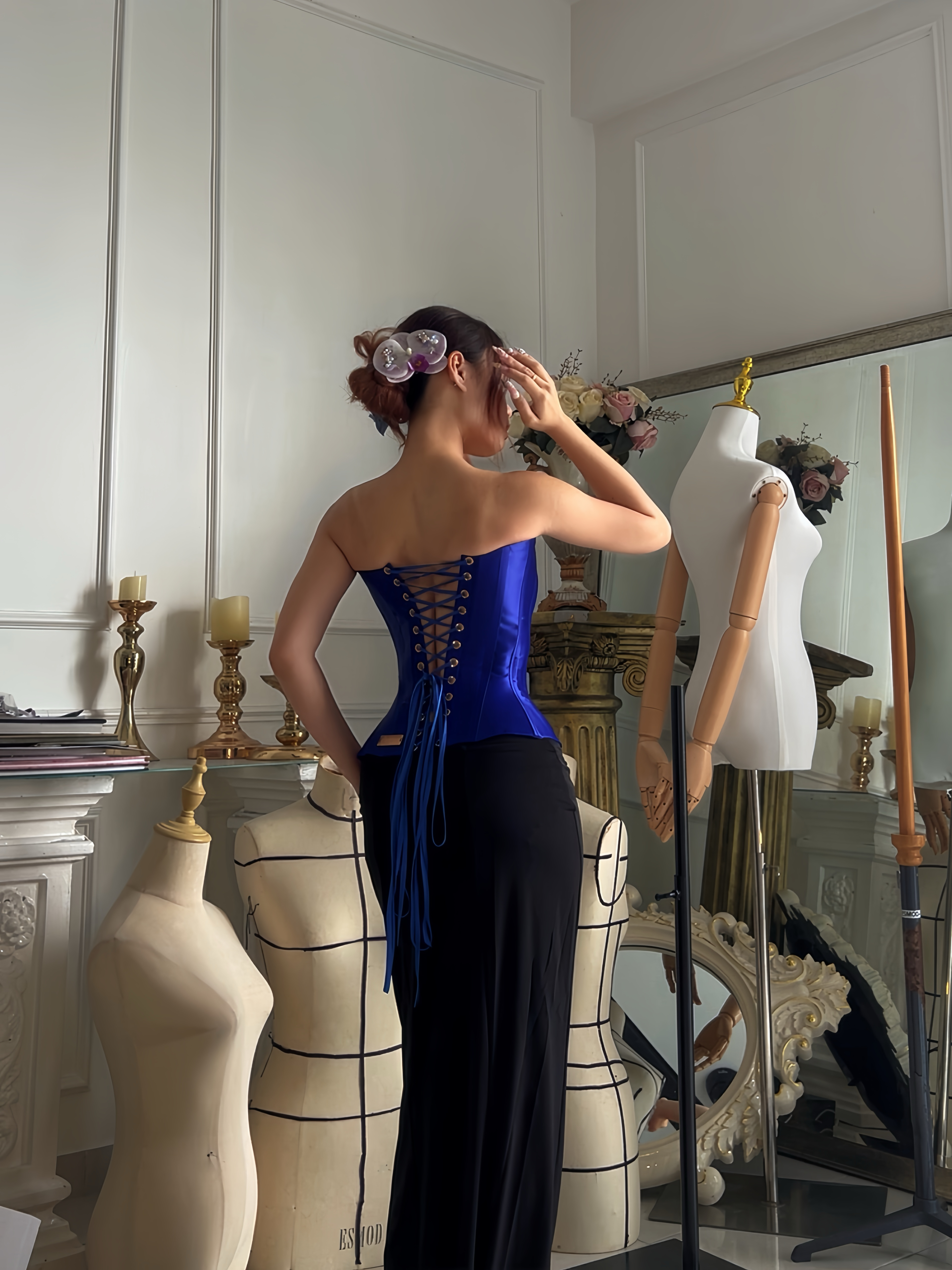 Reversible Longline Corset in Royal Blue Batik - Limited Edition