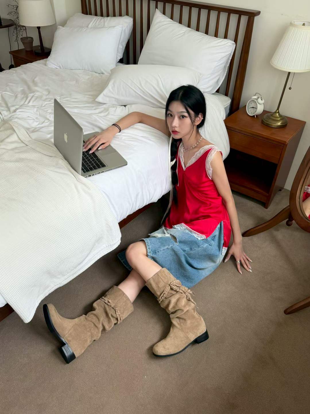 【預訂】韓國直送 東大門女裝 麂皮流蘇中筒靴