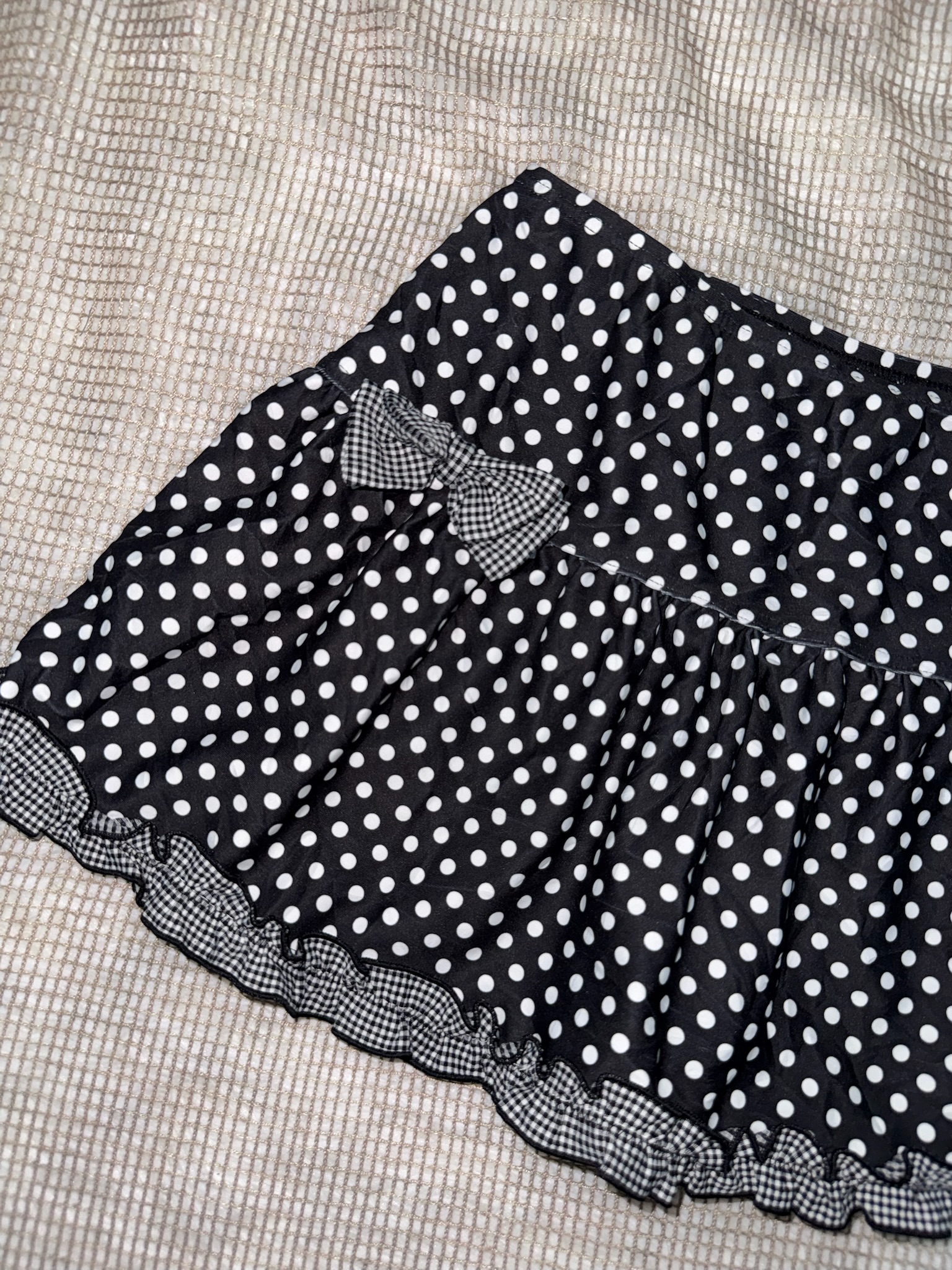 Tiered Flouncy Dot Skirt with Gingham Trim