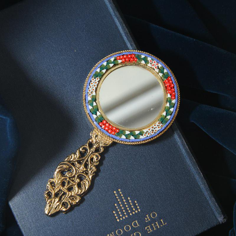 New Old Stock-VINTAGE C.a. 1960s  ITALIAN MOSAIC POCKET HANDHELD MIRROR - Sky Blue(FA202)