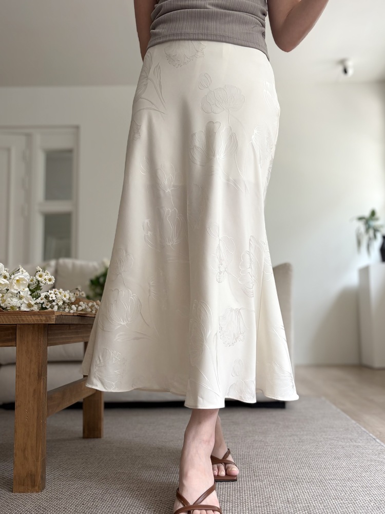 Floral Silky Skirt (Ivory)