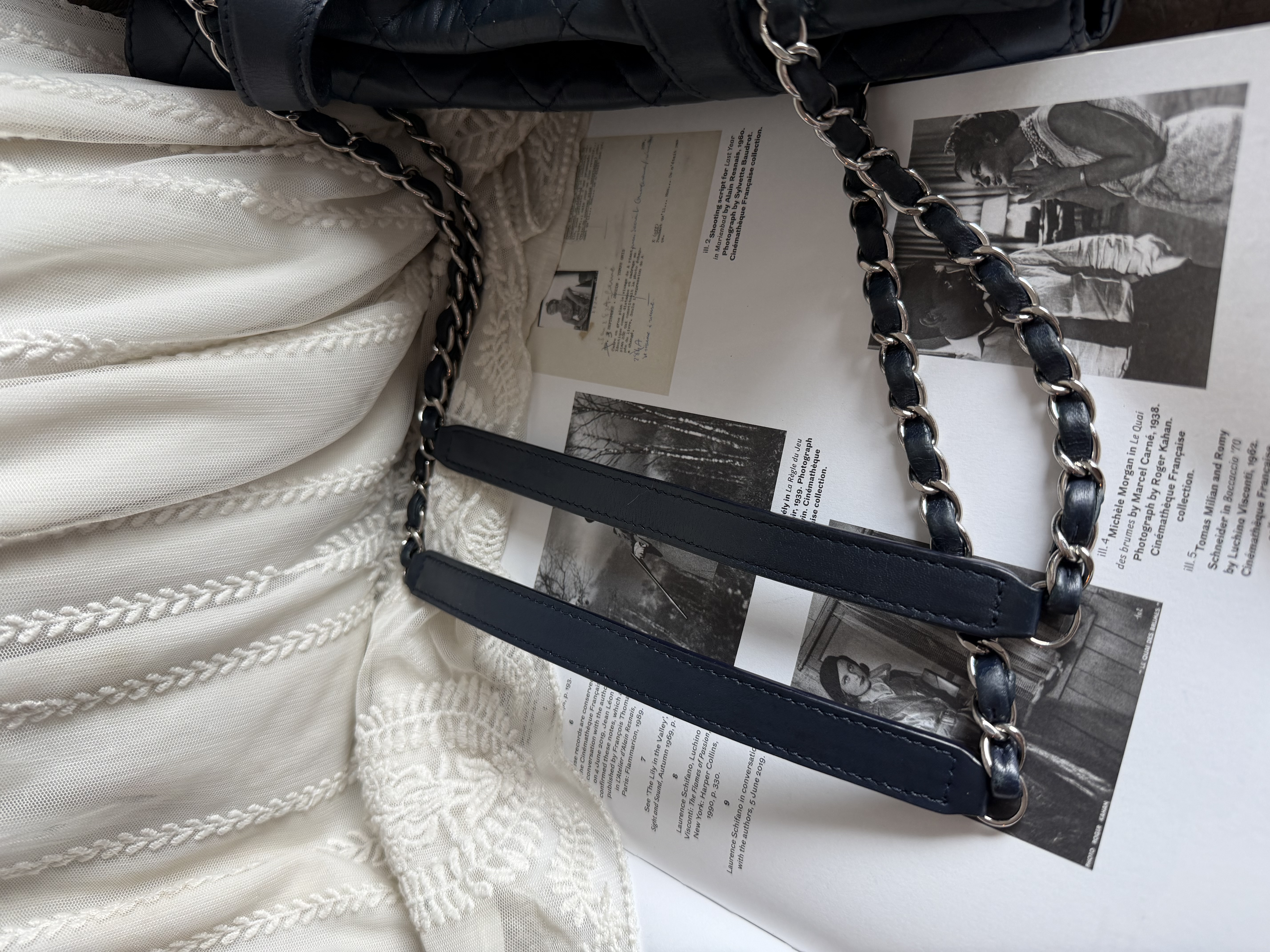 Chanel quilted matelasse navy leather chain bag