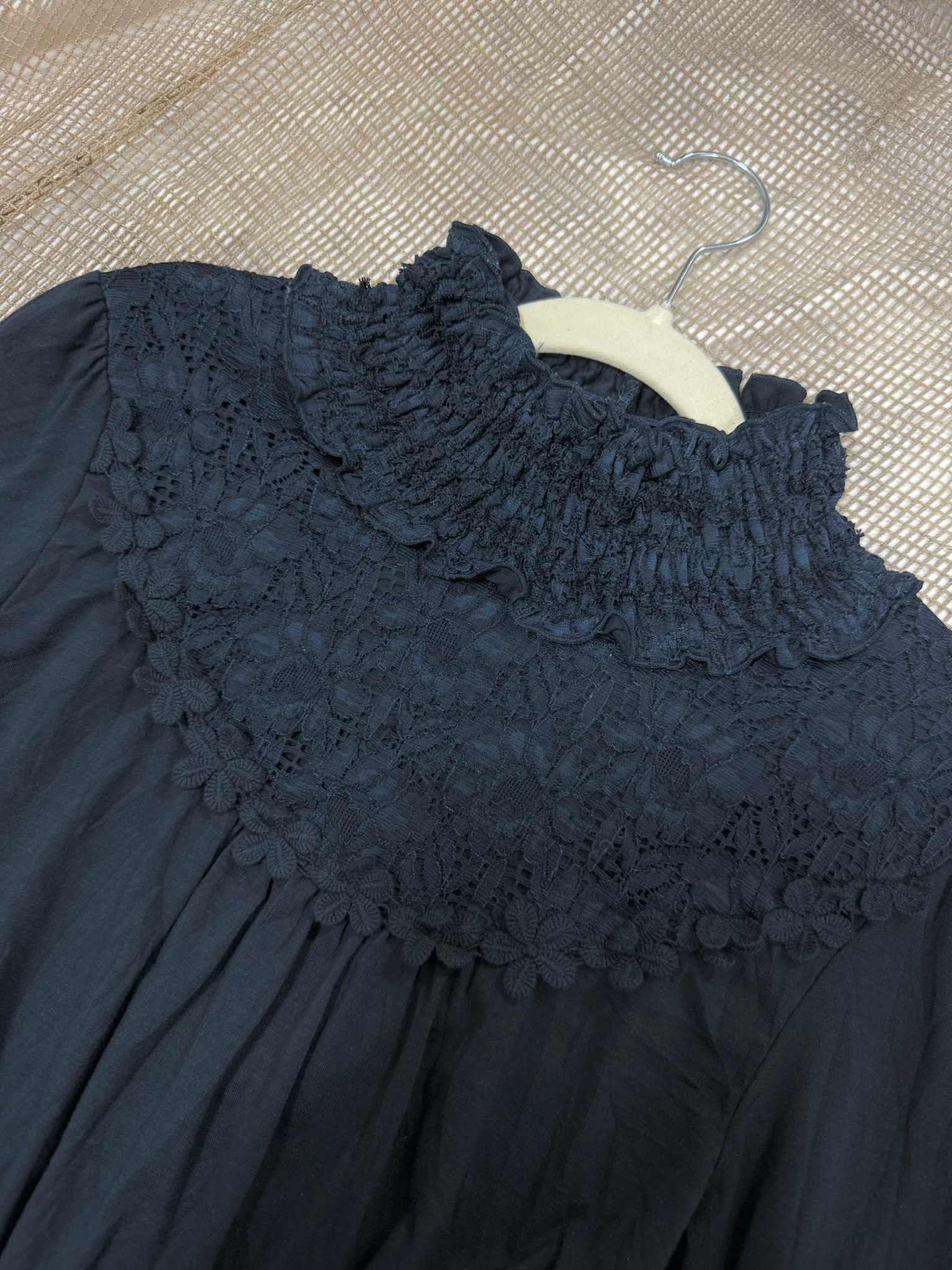 Lace Trim Ruffle High-Neck Top